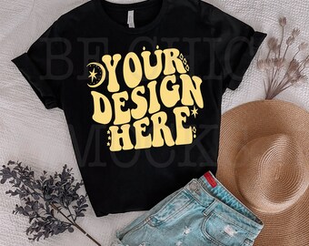 Bella Canvas 3001 Mockup / Mockup di maglietta nera / T-shirt unisex / JPG PNG / Download digitale / Mockup POD