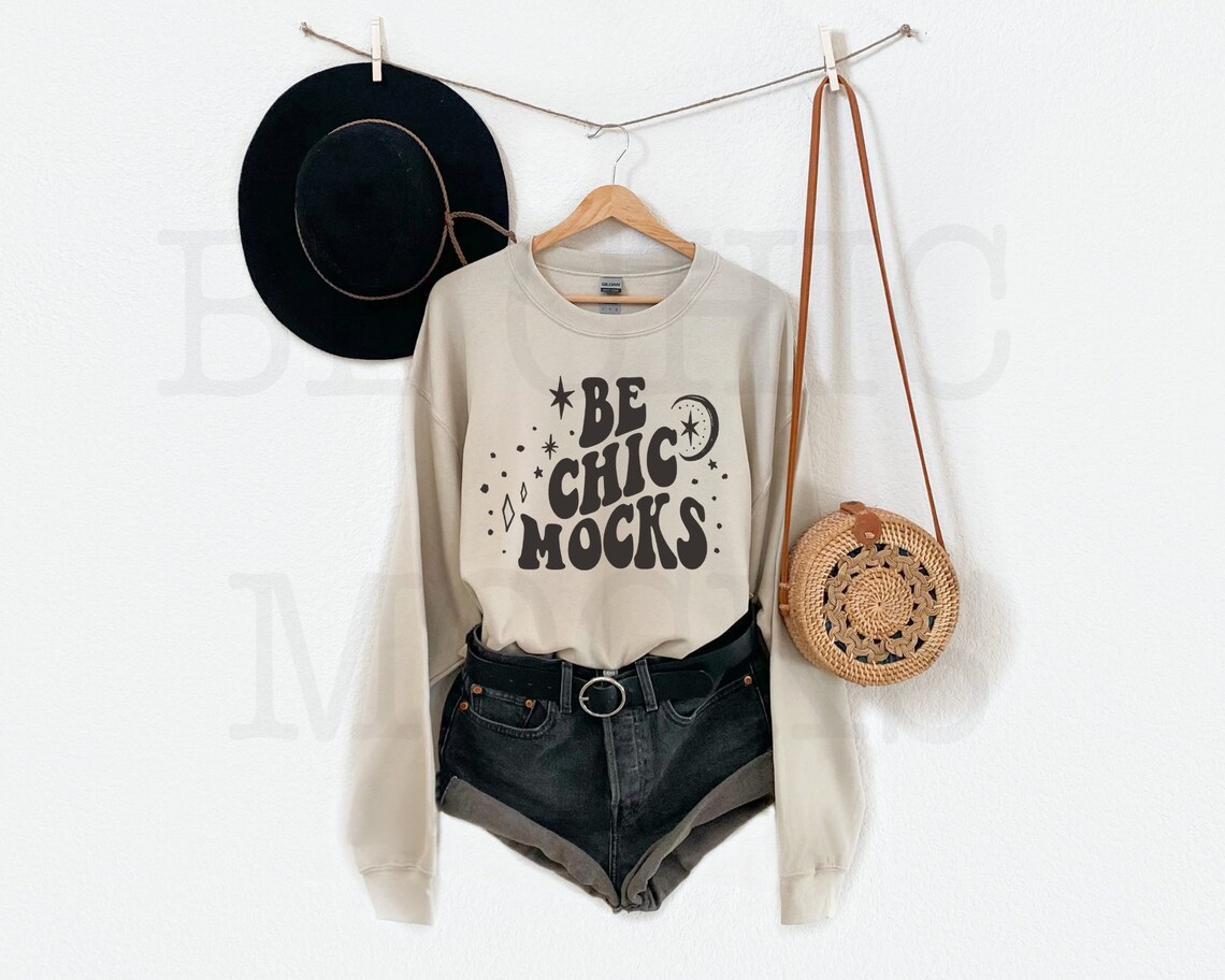 Gildan 18000 Mockup Gildan Sand Sweatshirt Mockup Hanging - Etsy