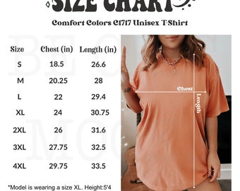 Tabla de tallas de la camiseta unisex Comfort Colors C1717 (descarga digital)