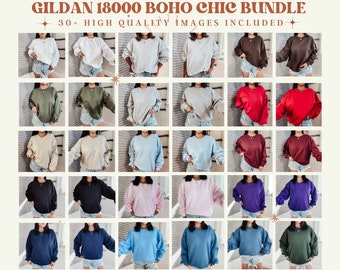 30+ Gildan 18000 Boho Chic Images Bundle  | Gildan Sweatshirt Bundle Mockup | 18000 Model Trendy Mockup | 18000 Chic Mockup | 18000 Bundle