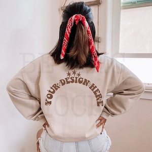 Gildan 18000 Mockup | Gildan 18000 Back Mockup | Gildan Sand Sweatshirt Mockup | Model Mockup | Back of Shirt Mockup | 18000 Back