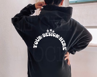 Gildan 18500 Black Hoodie Mockup | Back View (JPG & PNG)