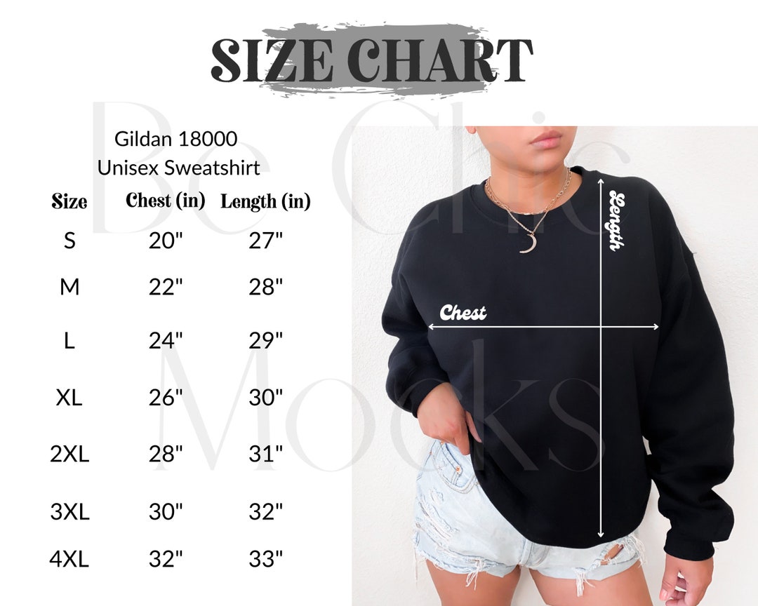 Gildan 18000 Model Size Chart Gildan Sweatshirt Size Chart Black ...