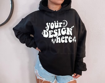 Gildan 18500 Mockup | Gildan Black Hoodie Mockup | 18500 Model Trendy Mockup | 18500 Chic Mockup | 18500 Lifestyle Mockup