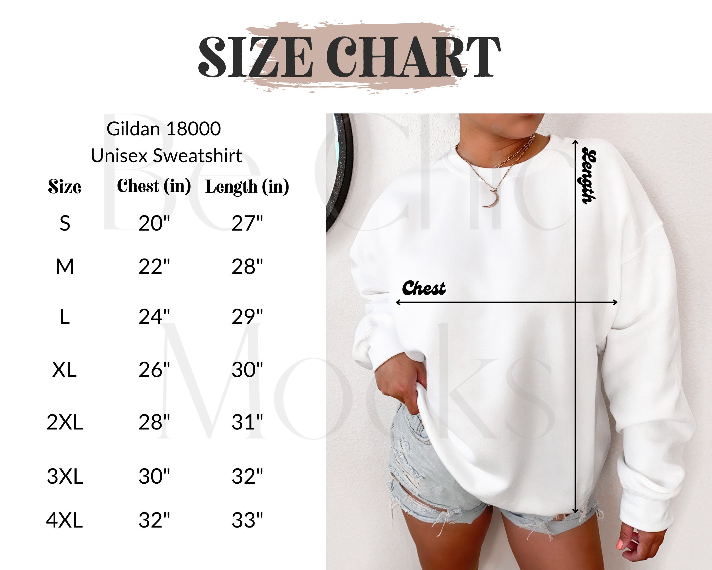 Gildan 18000 Model Size Chart Gildan Sweatshirt Size Chart | Etsy