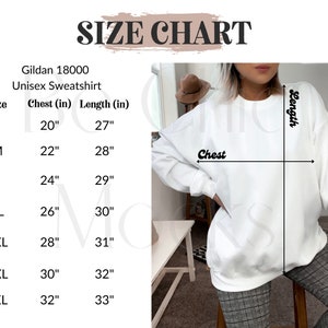 Gildan 18000 Model Size Chart | Gildan Sweatshirt Size Chart | White Sweatshirt Size Chart | Gildan Model Size Chart | Gildan 18000 Mockup