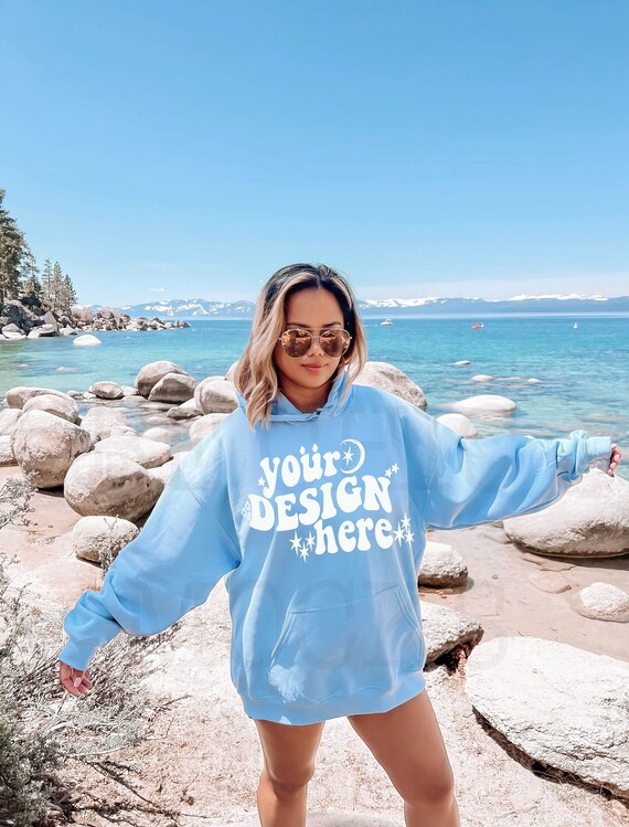 Gildan 18500 Outdoor Mockup | Light Blue 18500 Front Model | 18500 Lifestyle Mockup | Hoodie Mockup | Hoodie Model | 18500 Trendy Mockup