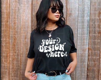 Bella Canvas 3001 Black Shirt Mockup | Lifestyle Model (JPG & PNG)