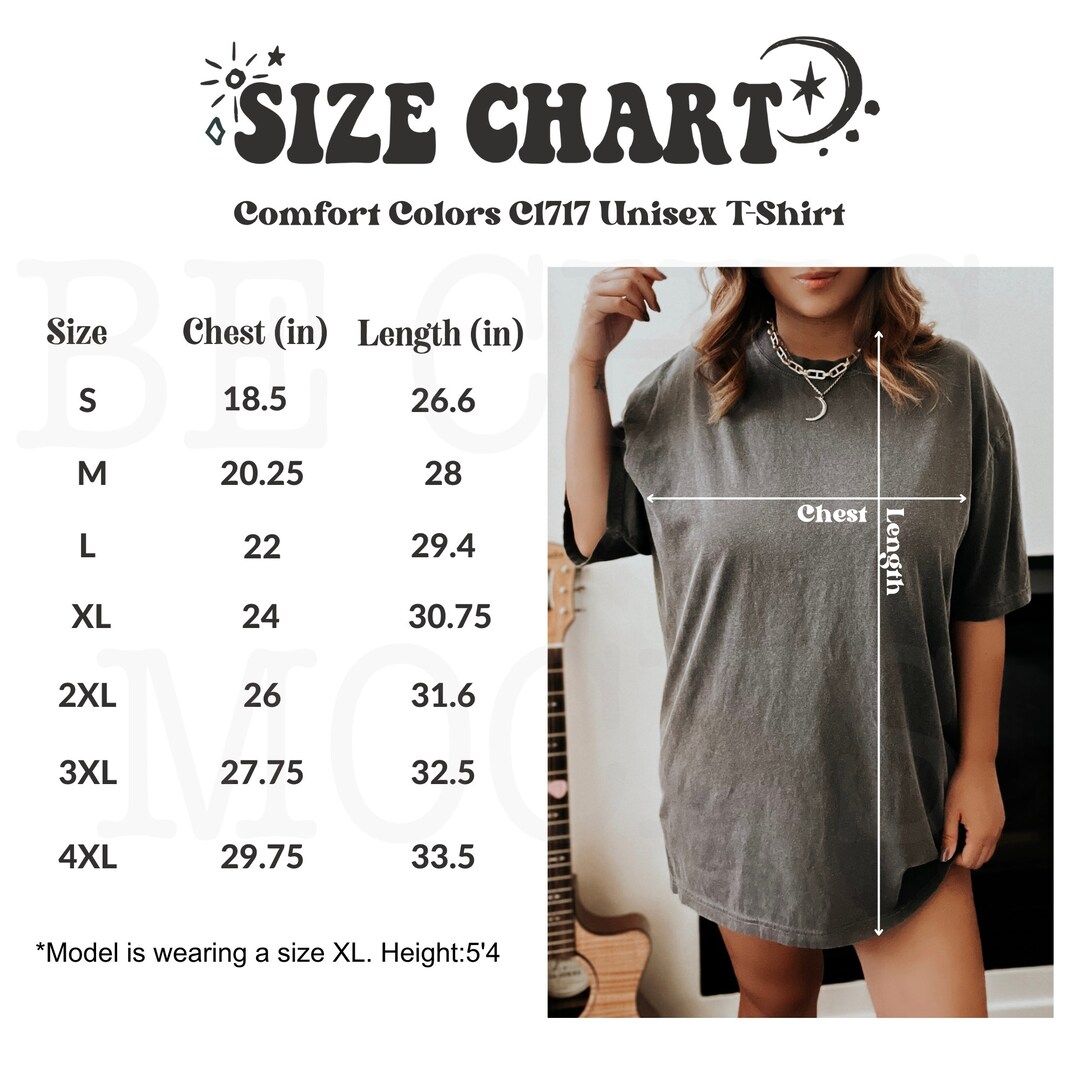 Comfort Colors C1717 Size Chart Comfort Colors Shirt Size - Etsy