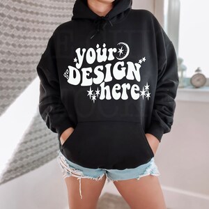 Gildan 18500 Black Hoodie Mockup | Trendy Chic Model (JPG & PNG)
