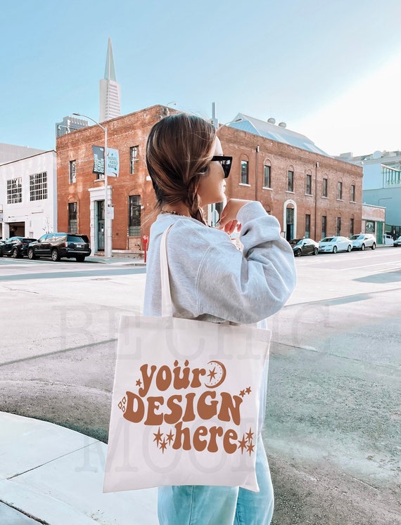 Tote Bag Mockup | Natural Canvas Tote Bag Mock | Lifestyle Tote Bag Mock, Model Tote Bag, Canvas Tote Bag Mockup, Print On Demand Mockup