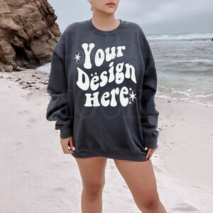 Gildan 18000 Mockup | Gildan Dark Heather Sweatshirt Mockup | 18000 Model Lifestyle Mockup | 18000 Beach Mockup | Gildan Outdoor Mockup