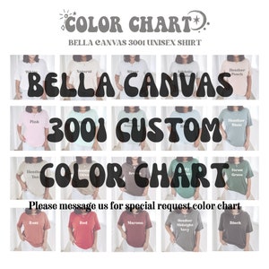 Carta de colores de solicitud especial personalizada / Carta de colores Bella Canvas 3001 / Muestra de colores Bella Canvas 3001 / Maqueta de muestra / Maqueta de carta de colores