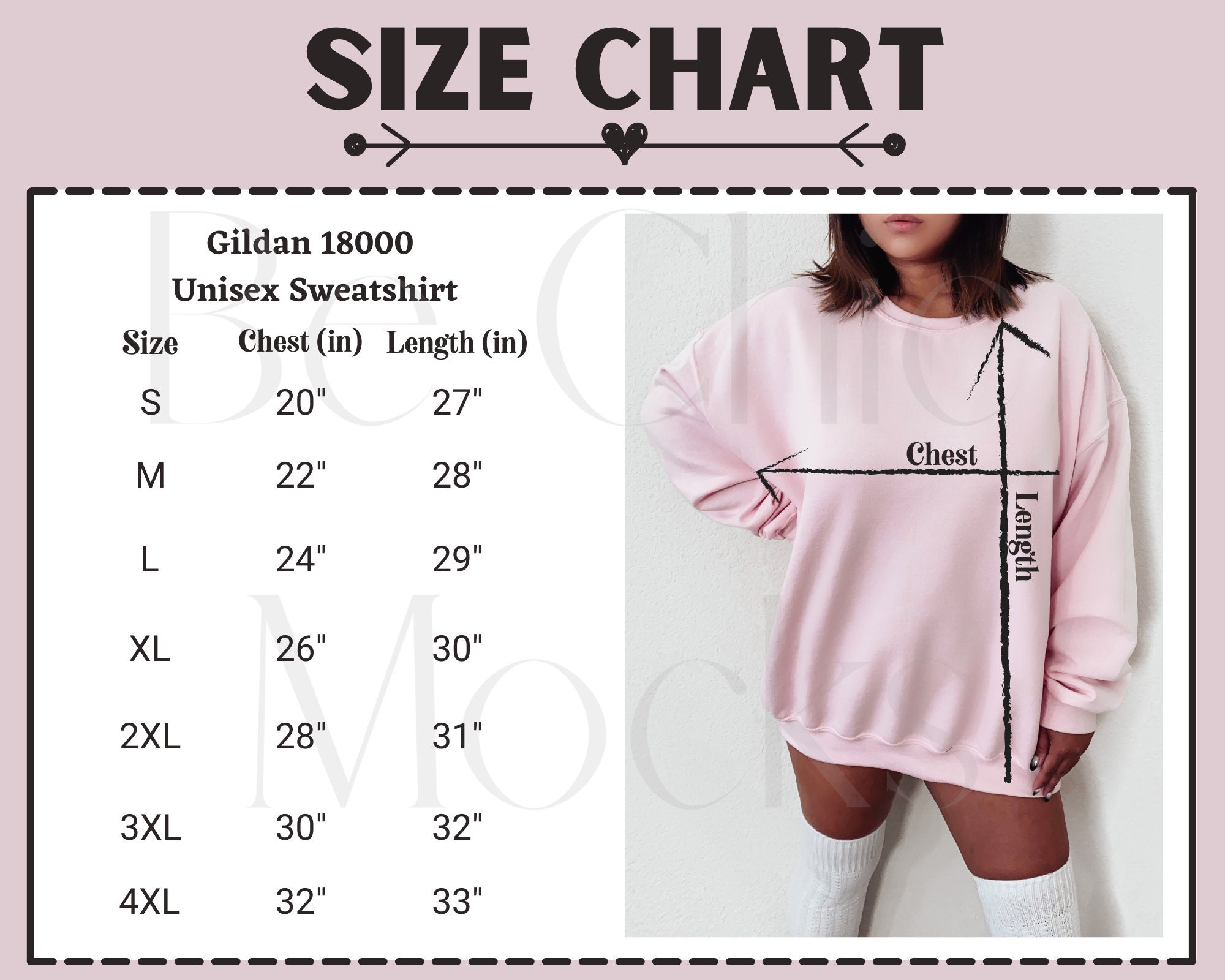 Gildan 18000 Model Size Chart Gildan Sweatshirt Size Chart | Etsy