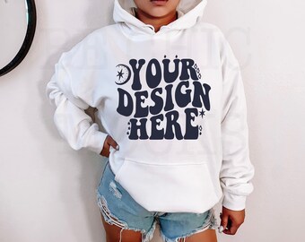Gildan 18500 White Hoodie Mockup | Trendy Lifestyle Mockup (JPG & PNG)