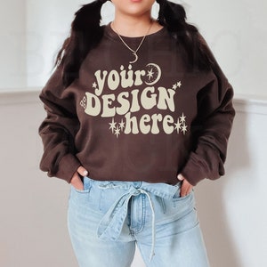 Gildan 18000 Mockup | Gildan Dark Chocolate Sweatshirt Mockup | 18000 Model Trendy Mockup | 18000 Chic Mockup | 18000 Stylish Mockup