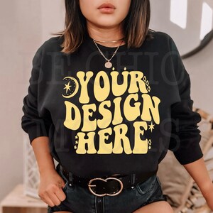 Gildan 18000 Mockup | Gildan Black Sweatshirt Mockup | 18000 Model Trendy Mockup | 18000 Chic Mockup | 18000 Stylish Mockup