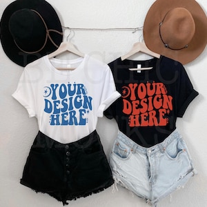 Bella Canvas 3001 Mockup Matching Outfits Mockup Bestfriend Mock-up Bella Canvas Black and White Shirt Mockup Hanging Mockup