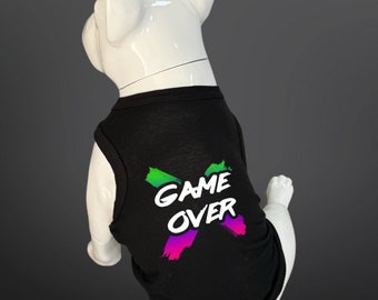 Cat & Dog Clothing Undershirt - Game Over Bear Printed Black Undershirt