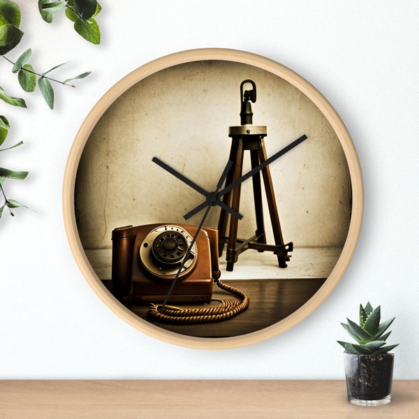 Old English Telephone Design Vintage-inspired Wall Clock, Unique Home Decor, Old English Telephone Clock, Gift for Home Office