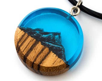 Handmade Blue Necklace, Blend of Wood and Epoxy,  Luxury and Sophistication
