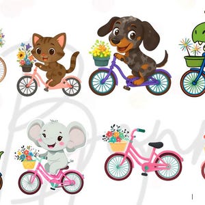 Bicycle Clipart Bundle – Floral Basket Bike Illustrations – Kids, Vintage, Animal & Whimsical Style
