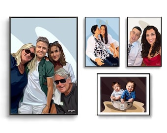 Custom Family Portrait Illustration: Personalized Photo Art (Digital Print)