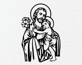 Joseph holding Baby Jesus SVG | Joseph and Jesus SVG Baby Jesus Christ with Joseph Religious Icon Catholic Christianity Mary Rosary Cut File