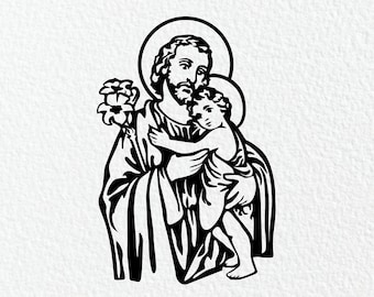 Joseph holding Baby Jesus SVG | Joseph and Jesus SVG Baby Jesus Christ with Joseph Religious Icon Catholic Christianity Mary Rosary Cut File