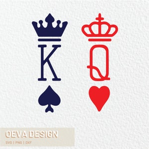Rey y Reina SVG Rey Espada Reina Corazón PNG Naipes Esposo Esposa Boda Luna de Miel Matrimonio Vector Corte Archivo Aniversario Cricut