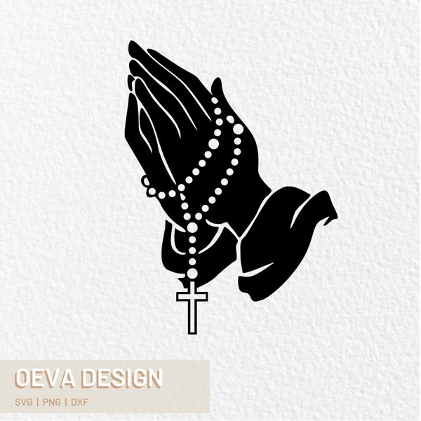 Praying Hands SVG | Rosary Beads SVG | Bible Religious icon Jesus Mary Prayer Christian God Catholic Faith PNG Dxf Clipart Cut File Cricut