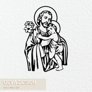 Joseph houdt baby Jezus vast SVG: religieus christelijk gesneden bestand (digitale download)