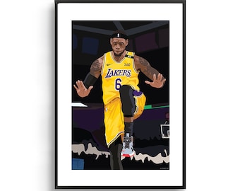 Lebron James / King James 6 Baloncesto NBA Deporte Arte Enmarcado Imprimir Ilustración Lakers Póster