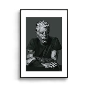 Anthony Bourdain | Impressão de arte emoldurada arte de chef pôster preto e branco arte de parede grunge moderno minimalista temperamental
