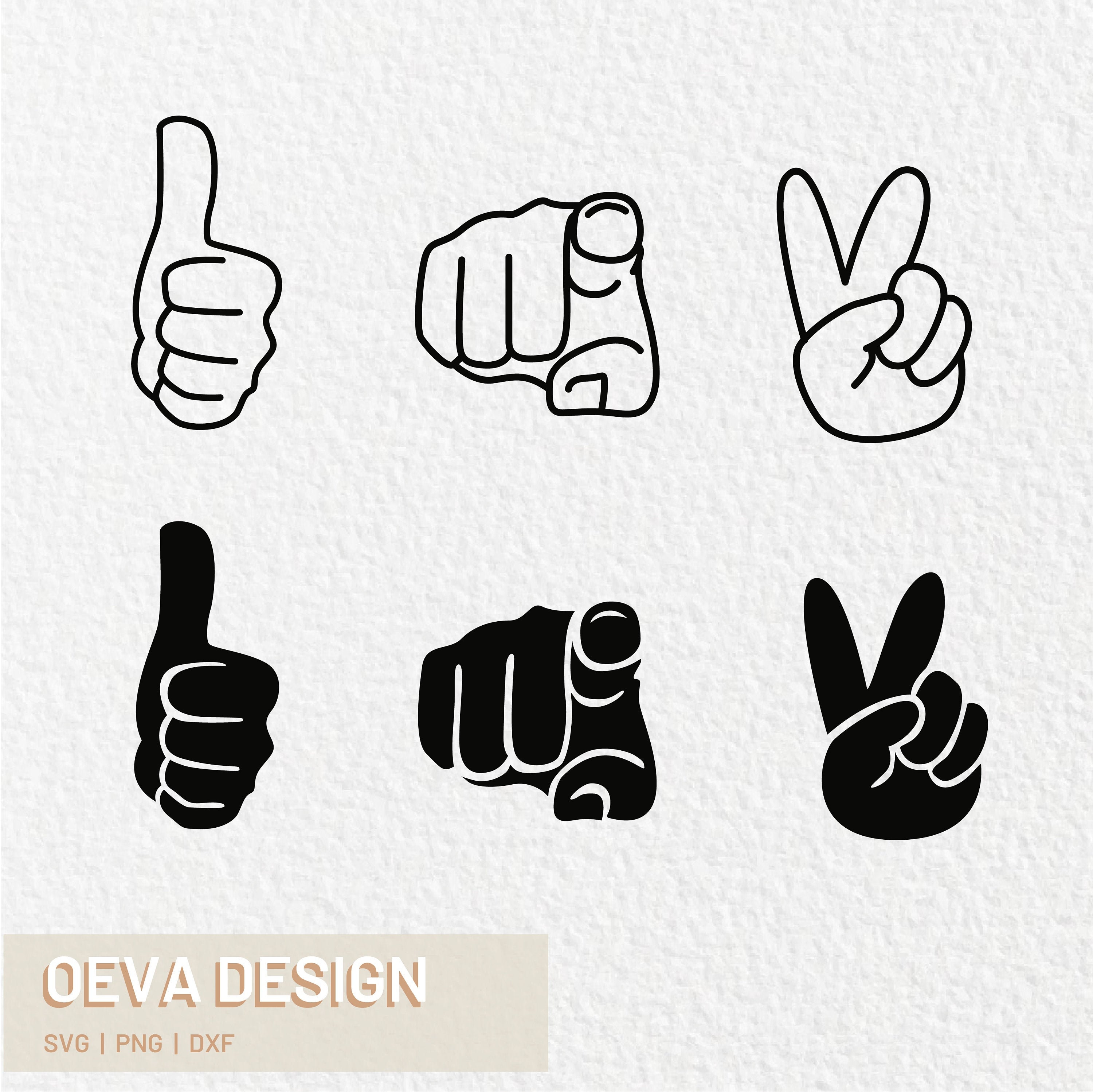 Hand Gestures SVG Thumbs up Pointing Finger Peace Sign Peace Out Cut
