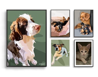 Custom Pet Portrait: Modern Digital Art From Photo (Digital Print)