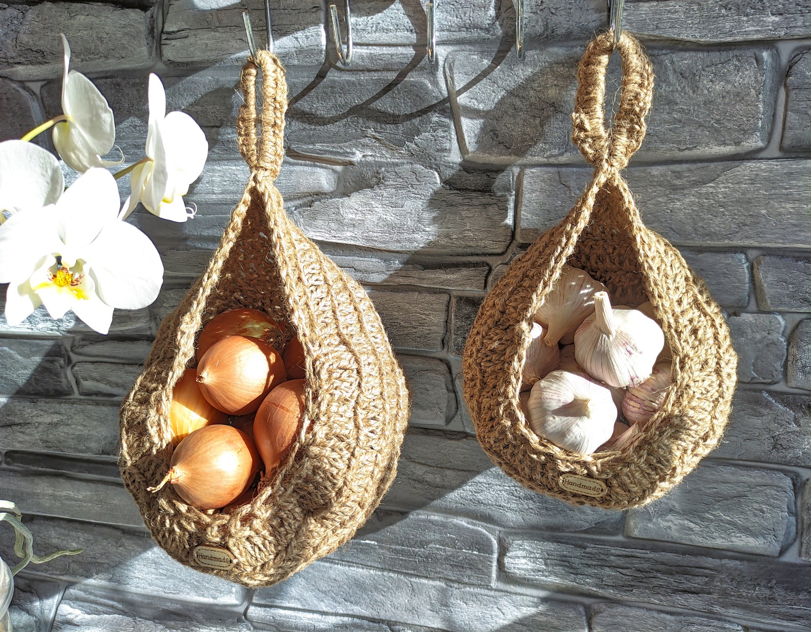 Set of 2 hanging jute baskets / hanging food basket / kitchen Etsy