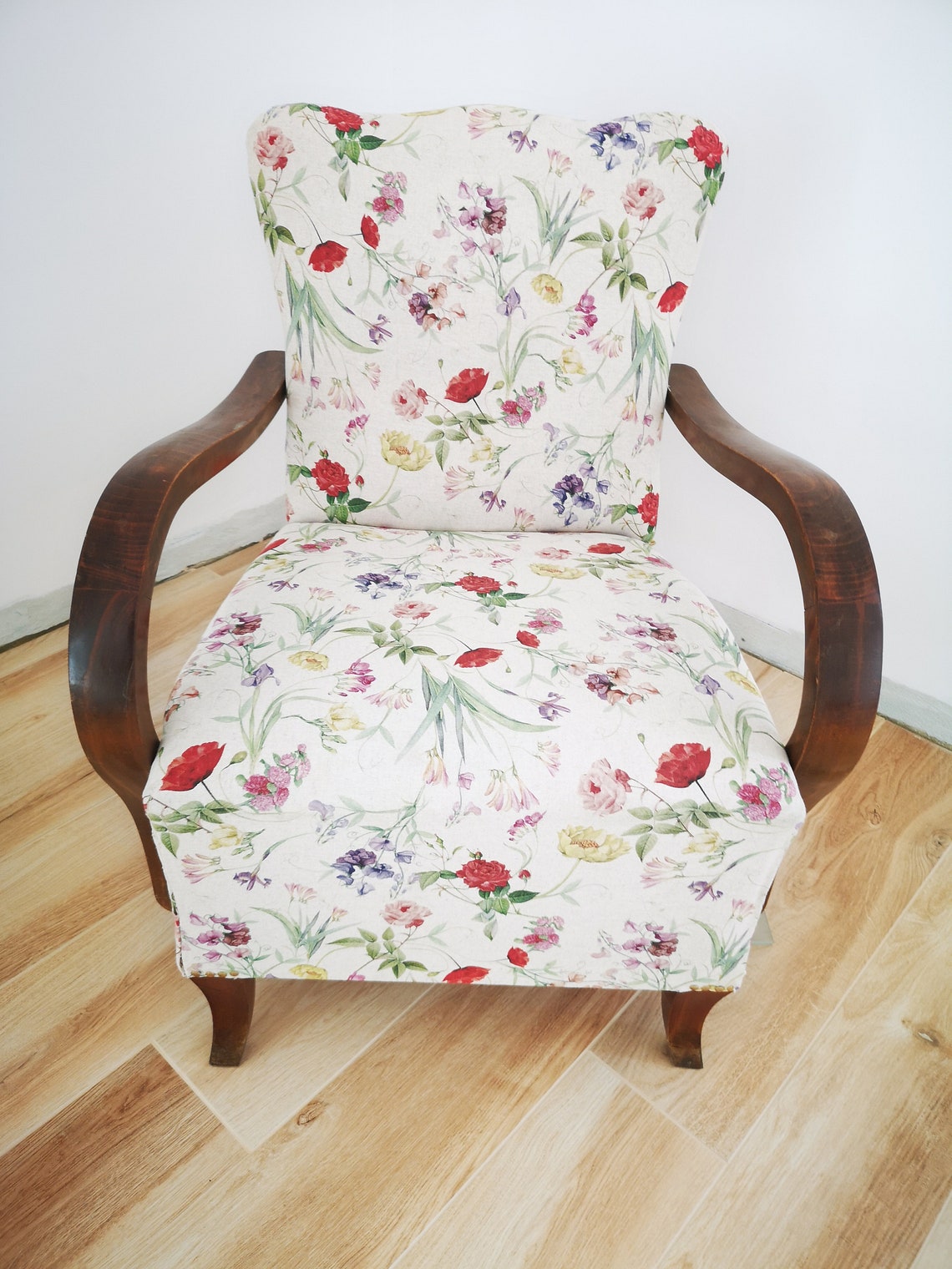 Lovely Armchair with flowers vintage upholsteryrestored Etsy