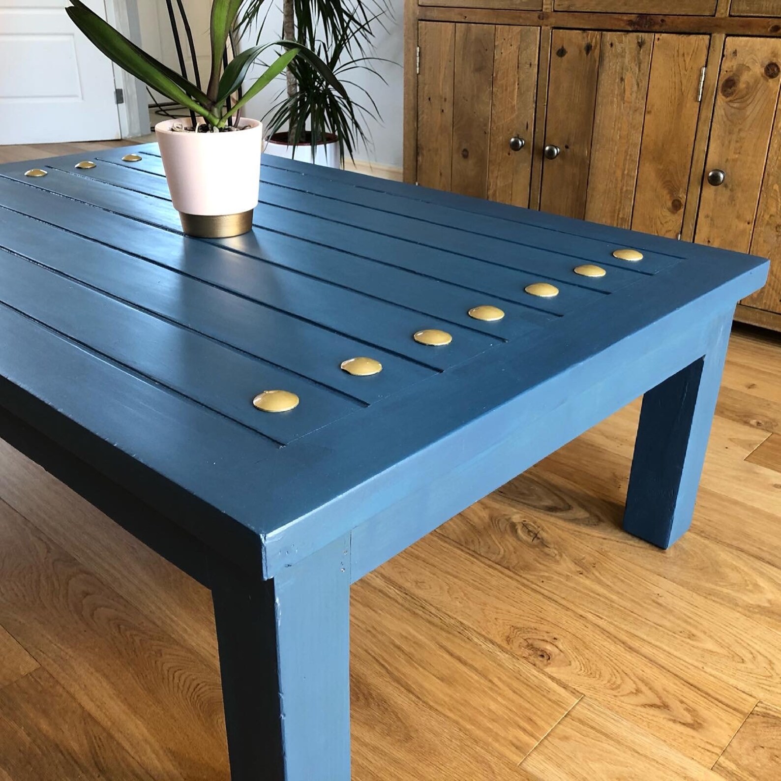 Painted solid pine coffee table fully refurbished blue and Etsy