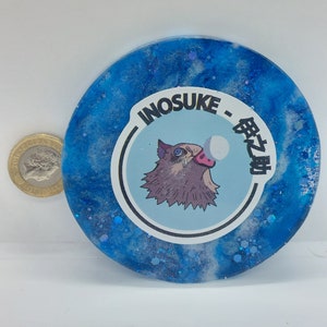 Kimetsu no Yaiba / demon slayer anime Inosuke Hashibira handmade blue resin drink coaster beast breathing type
