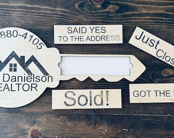 Custom | Personalized | Realtor Wood Key Sign | closing gift | Yes to the address | Interchangeable | 4 inserts | #New Home | 23"x10.5"