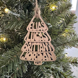 Personalized Family Name Ornament – Custom Laser Cut Wooden Christmas Tree