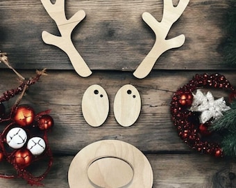 Laser Cut Wooden Reindeer | 1/4&quot; birch | Craft Kit | DIY Wood Craft | Christmas Blanks | Face Blank | Wood Blanks