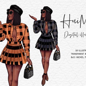 Black woman clipart, Black girl magic clipart, Fashion clipart with African American lady, transparent digital drawing PNG