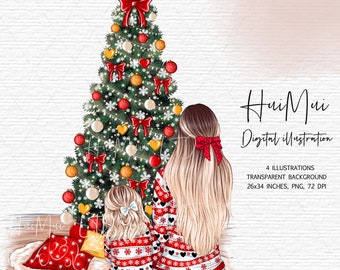 Deux Petites Filles Décorent Le Sapin De Noël En Se Préparant Aux Fêtes