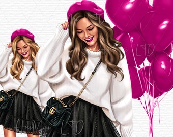 Valentinstag Planer Clipart Fashion Girl Clip Art Briefpapier Designs Downloads, Party Girl PNG handgezeichnete Sticker Grafik