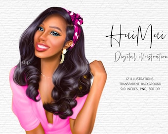 Fashion Girl ClipArt, African American Clipart PNG files,  Afro clipart, Black Girl Clipart, Feminine Digital Stickers