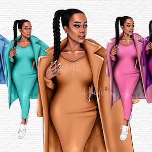 Fashion woman hand drawn, Transparent black woman image, Africa America woman png, planner girl clipart, African American clipart
