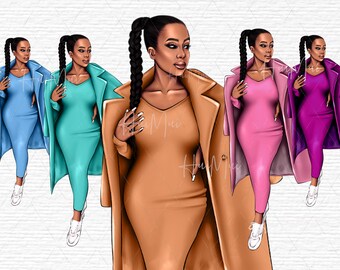 Fashion woman hand drawn, Transparent black woman image, Africa America woman png, planner girl clipart, African American clipart