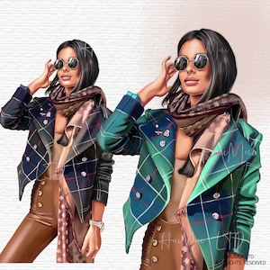 Cute girl clipart, Winter Clipart, Fashion illustration, Fall Clipart, Fashion Girl with coat, PNG for planner decoration, Commercial use